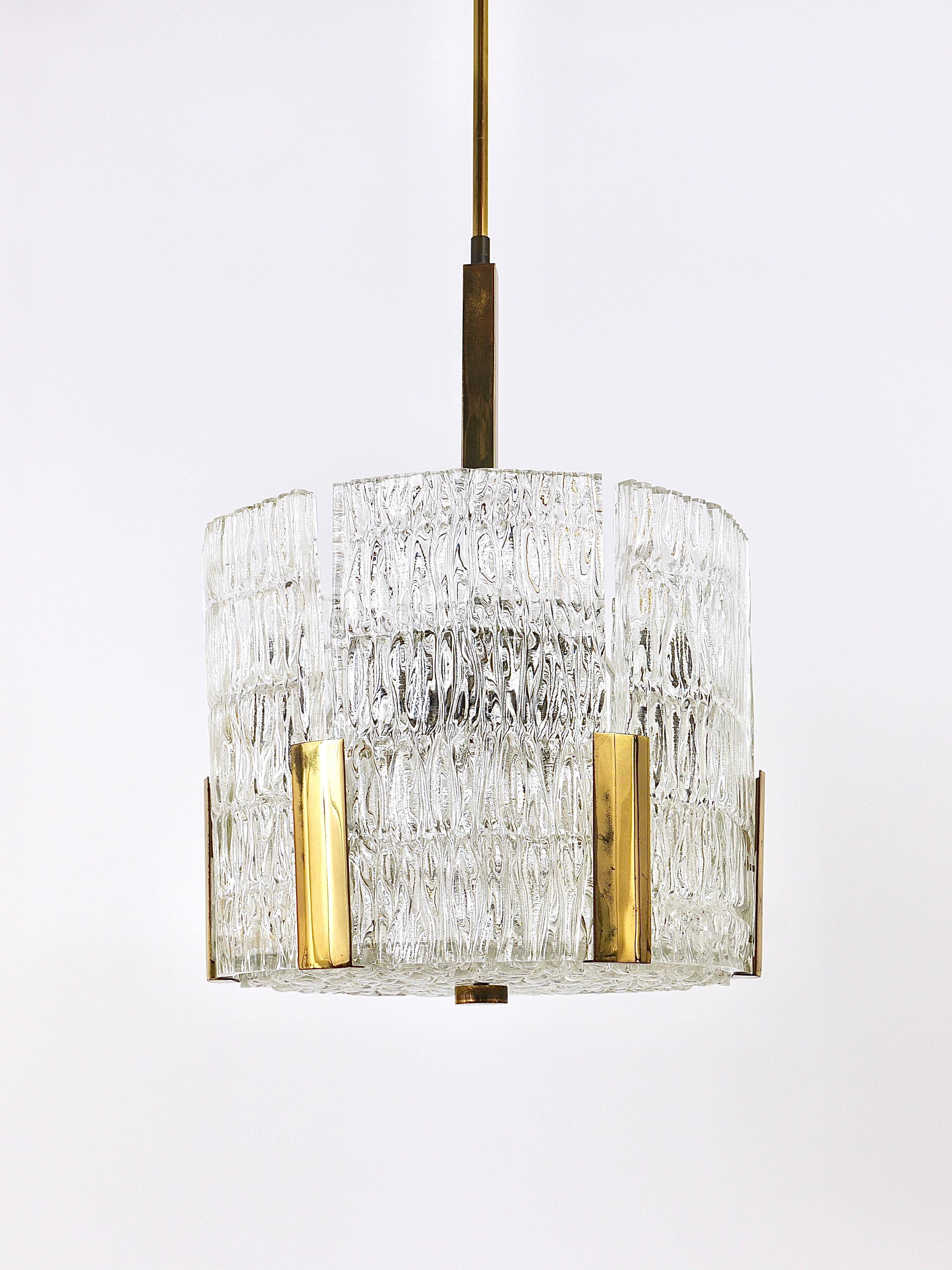 Kalmar Suspension Tambour Drum, Brass, Frosted Textured Glass, Austria, 1960s