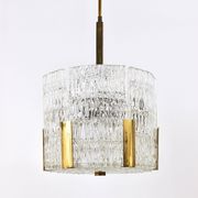 Kalmar Suspension Tambour Drum, Brass, Frosted Textured Glass, Austria, 1960s