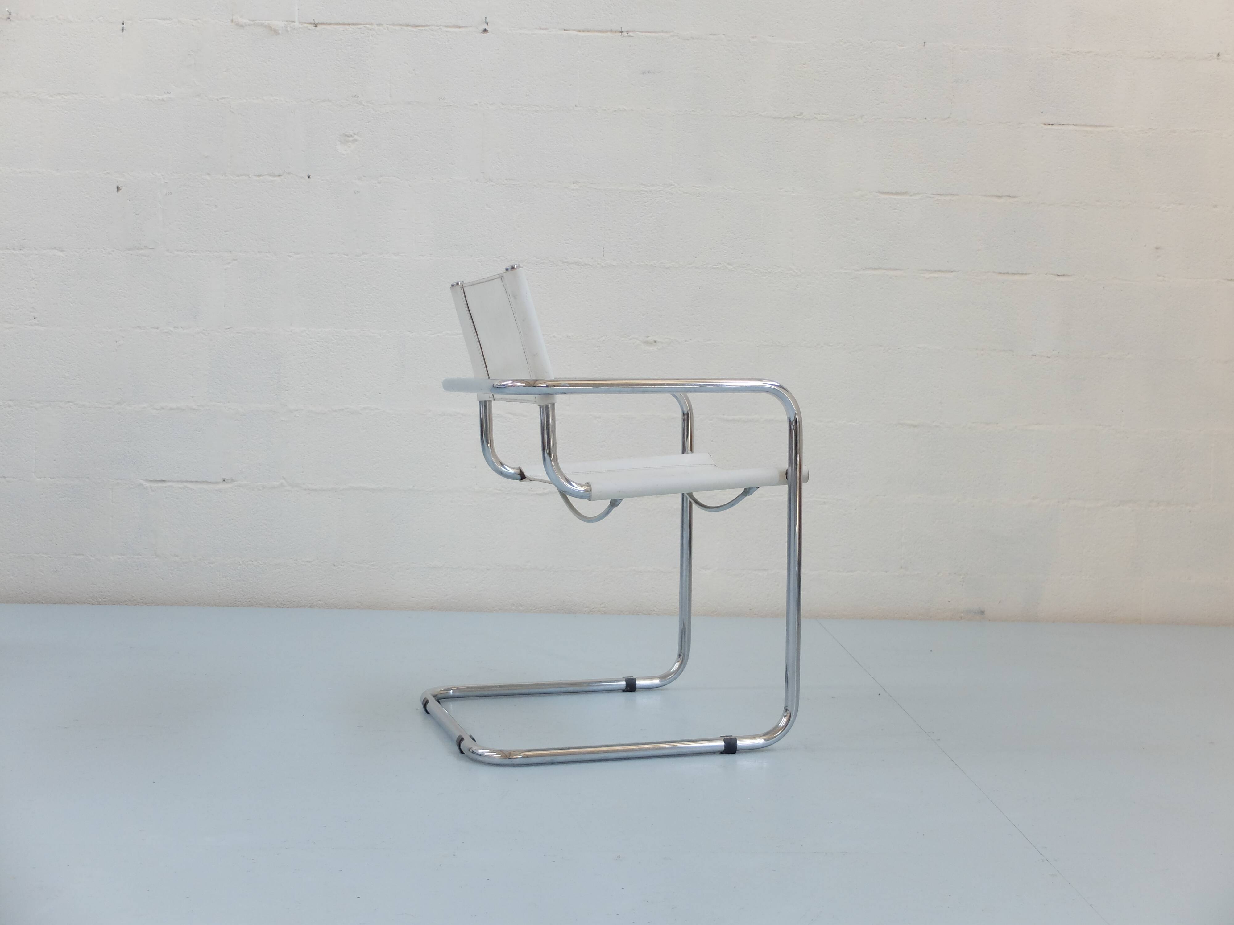 6 Fasem Italia chrome and white leather chairs