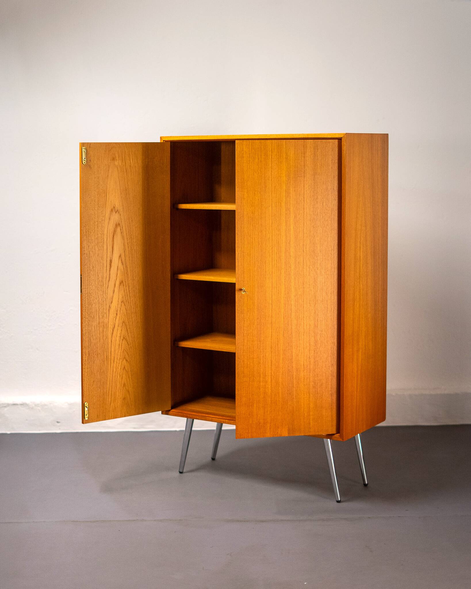 Mid Century Teak and Steel Wardrobe by Franz Meyer Möbel, 1960's, Germany