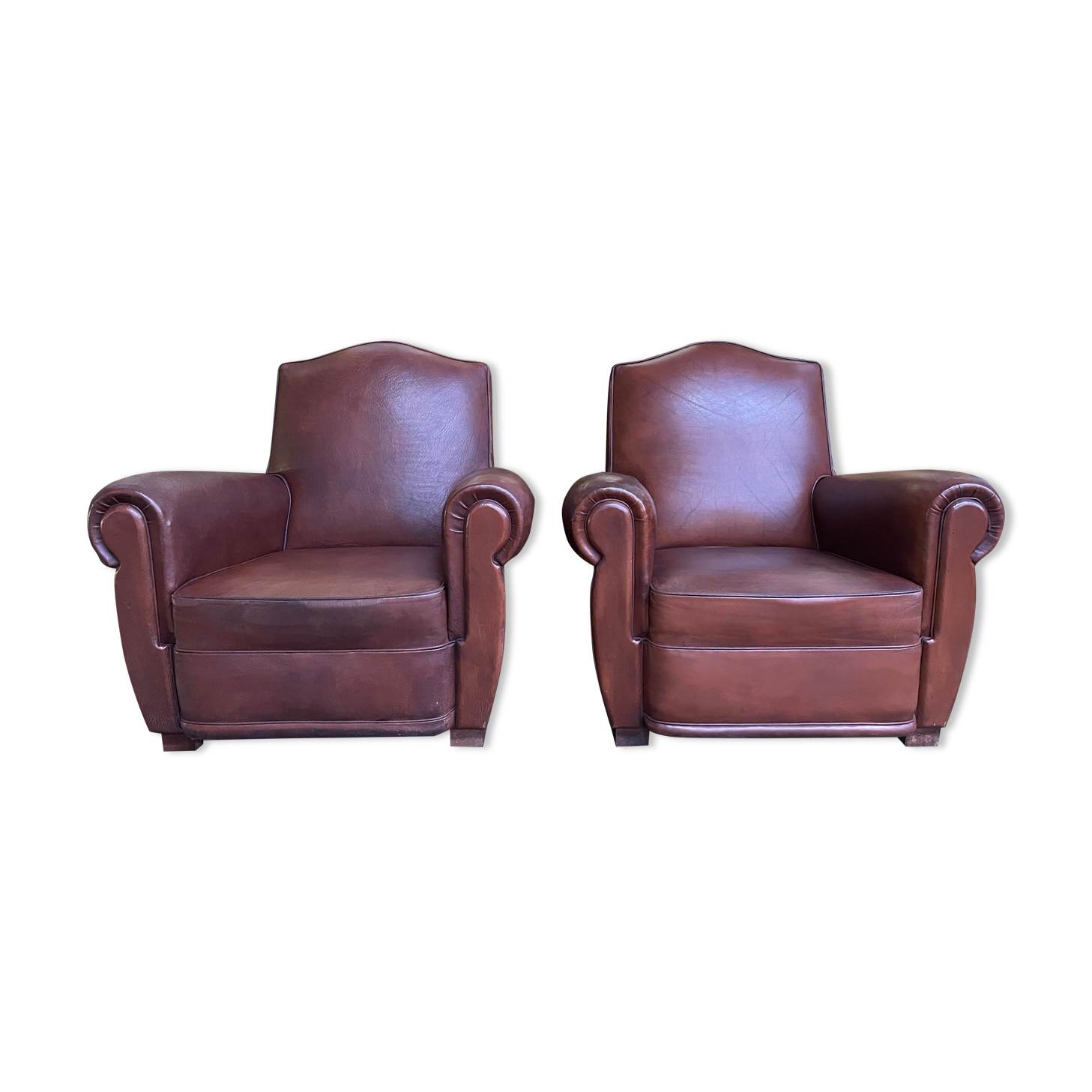 Pair of 1950 leather club armchairs