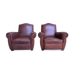 Paire de fauteuils club en cuir 1950