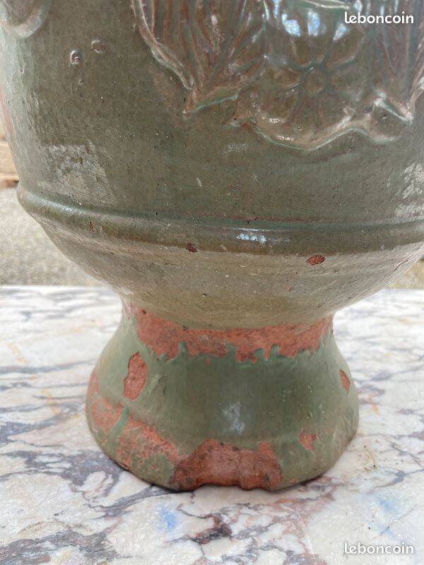 Antique French enamelled earthenware planter or pot