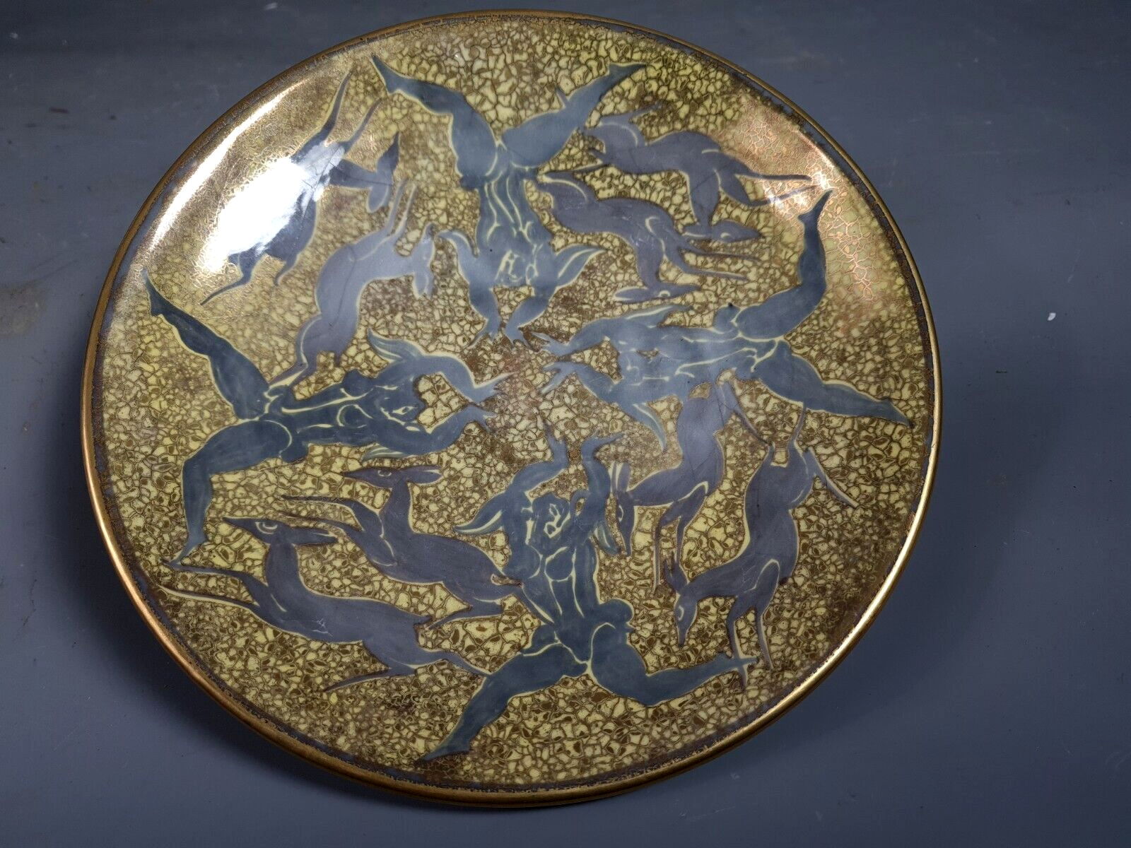 Jean Mayodon glazed ceramic cut decoration women and deer Signed SB