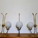 Trio of applique art deco brass and opaline. 1940