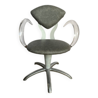 Gray skai swivel hairdresser chair with plexiglass armrests an70