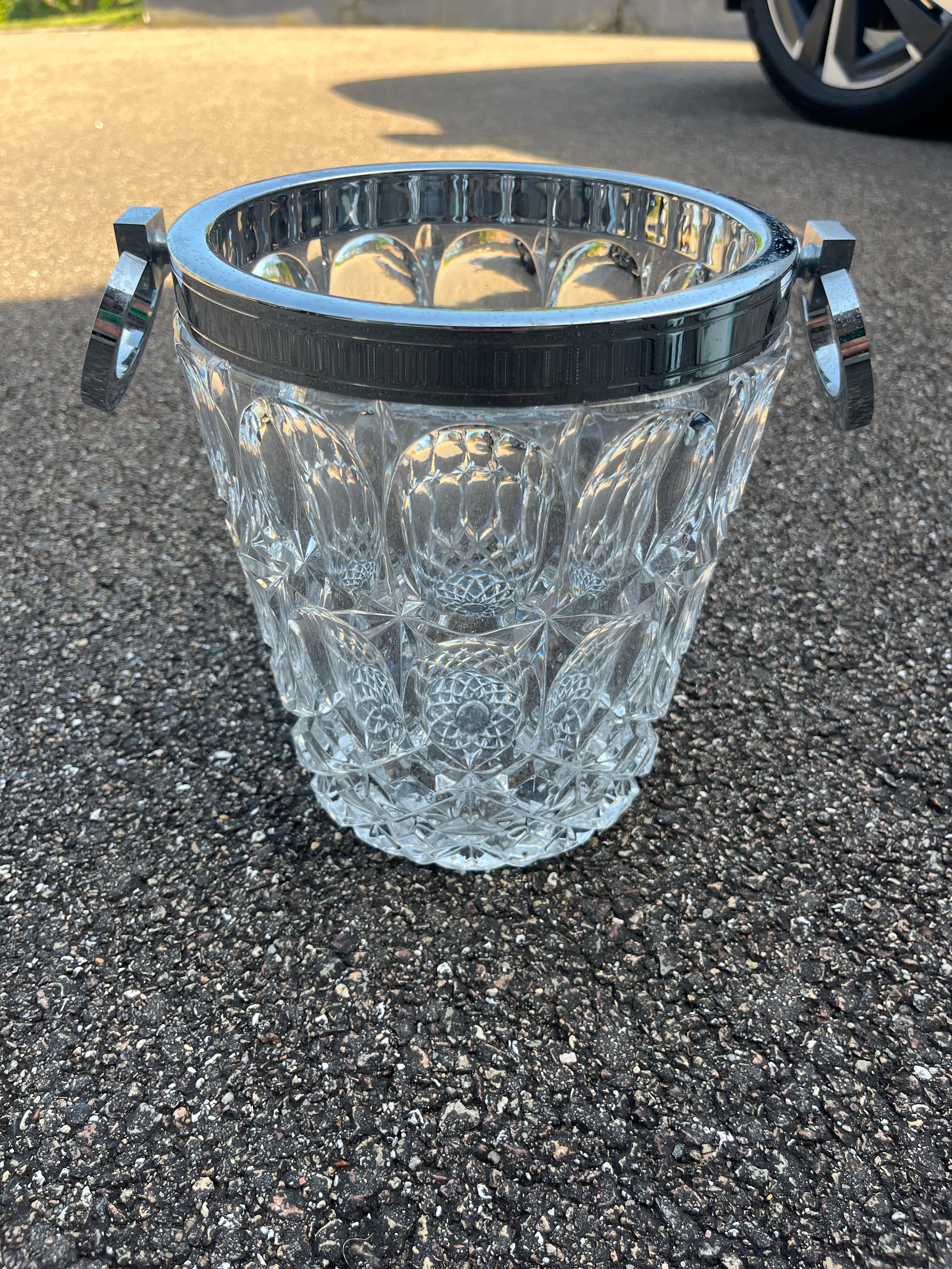 Large vintage crystal and silver-plated champagne bucket