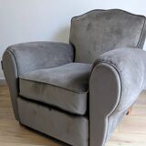 Pair of moustache club armchairs in elephant grey velvet.