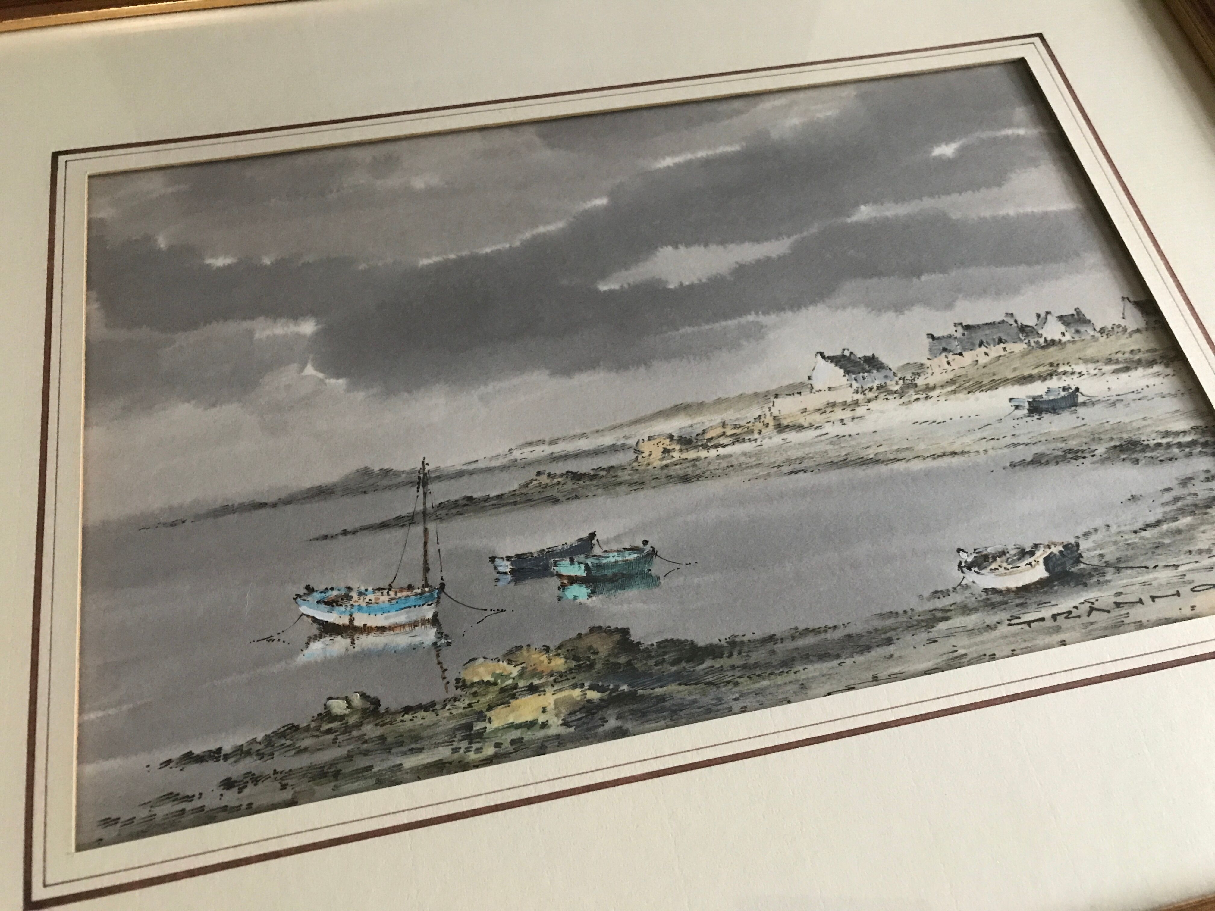 Aquarelle marine signed trannod wood frame