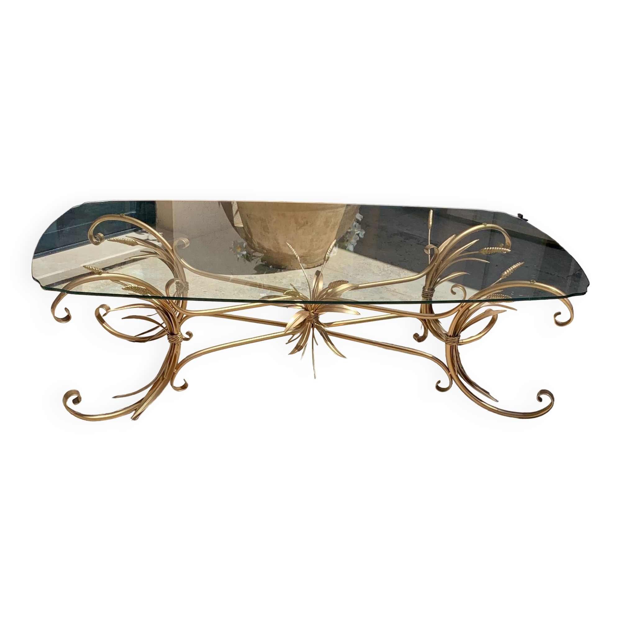 Coffee table ear of wheat in gilded metal