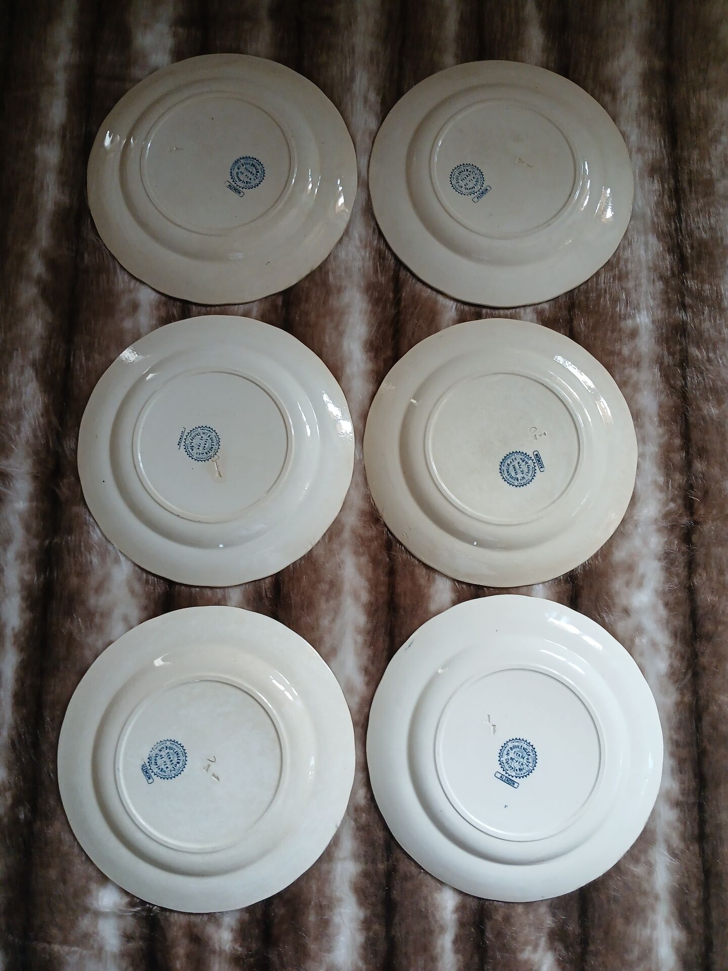 6 antique flat plates in ironstone