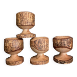 Brutalist egg cups in vintage raw solid wood