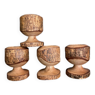 Brutalist egg cups in vintage raw solid wood