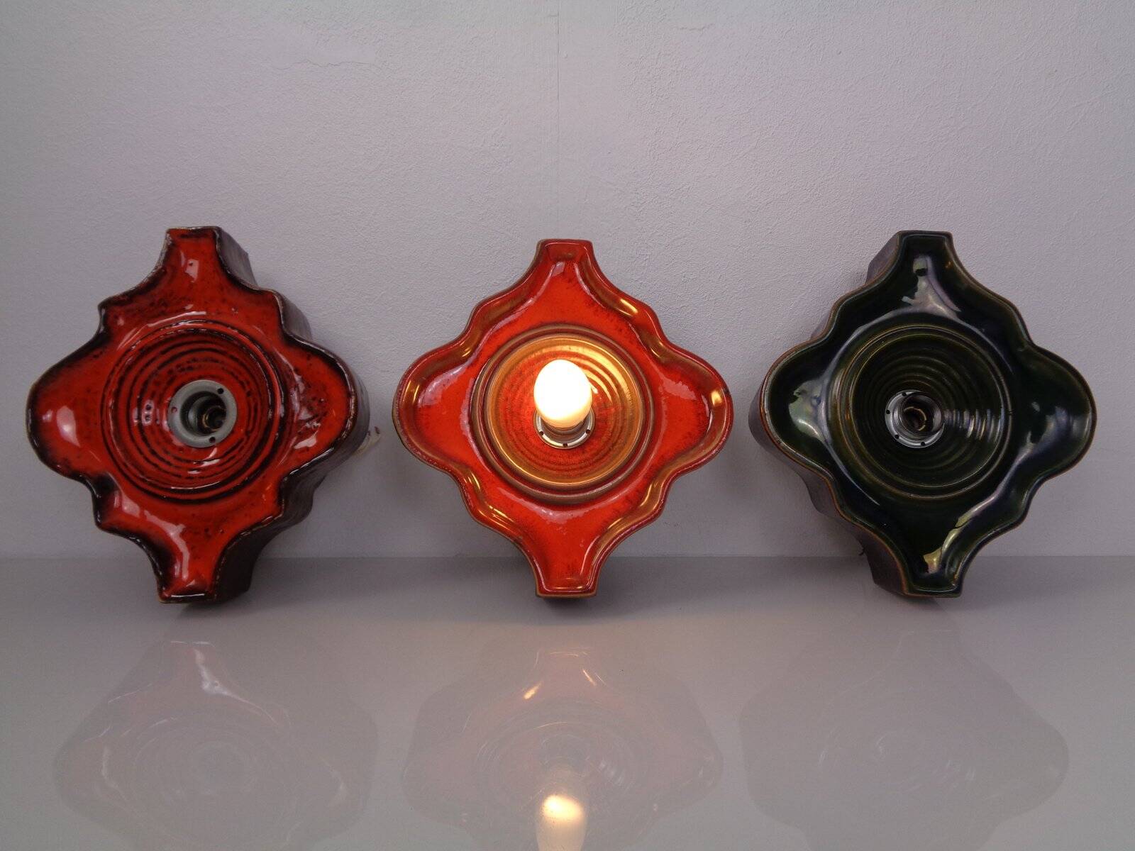 Pop Art German Ceramic Wall Lamps, 1970s, Set of 3
