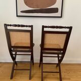 Pair of folding cane chairs