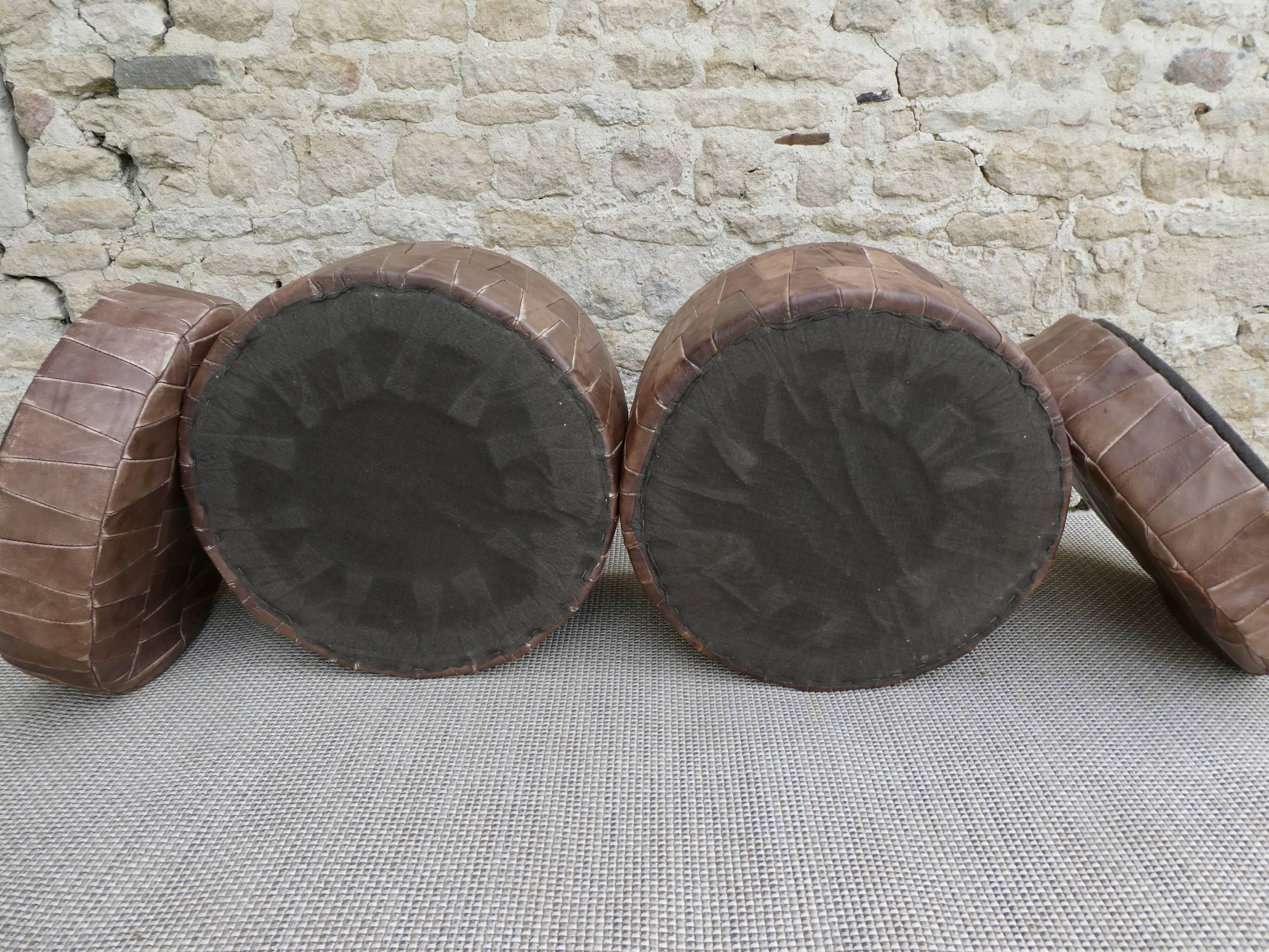 Pair of chest poufs in leather patchwork