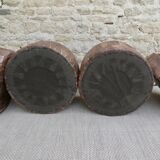 Paire de poufs coffre en patchwork de cuir