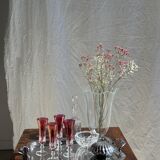 Large glass vase with stylized petal pattern H25.5