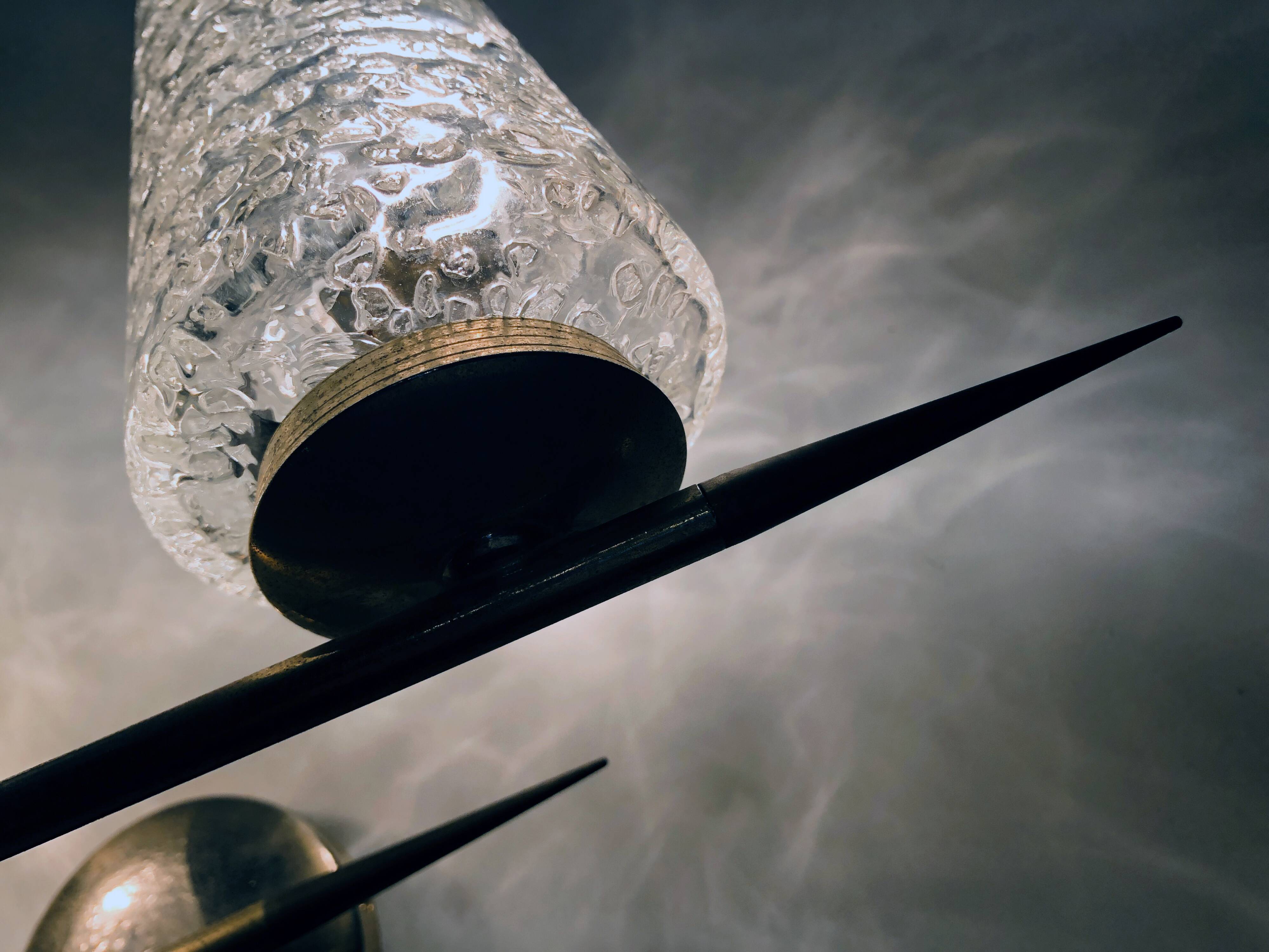 Vintage double wall light • steel, brass & glass • 1950