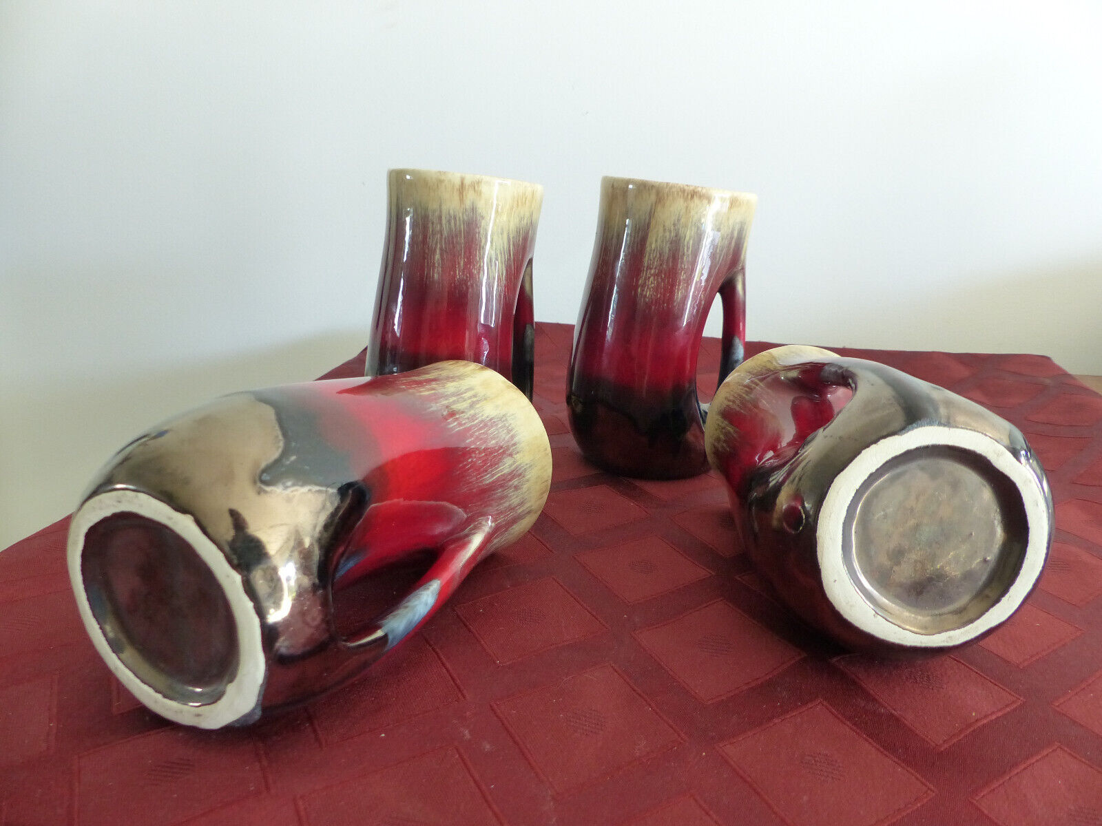 Series of 4 mugs or ceramic cups in vallauris style