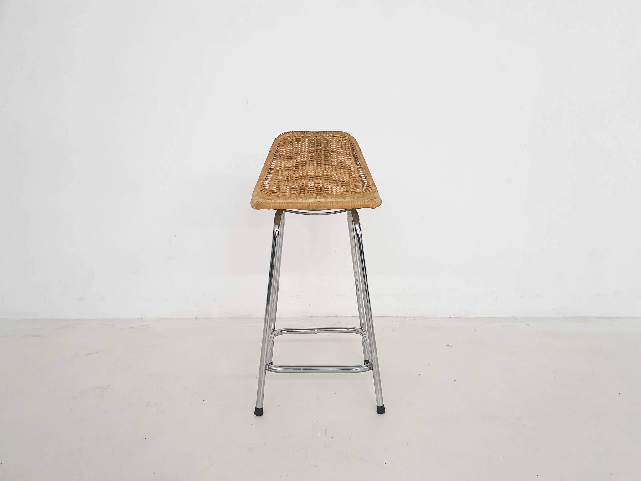 Rohe Noordwolde rattan and metal bar stool, The Netherlands 1950's