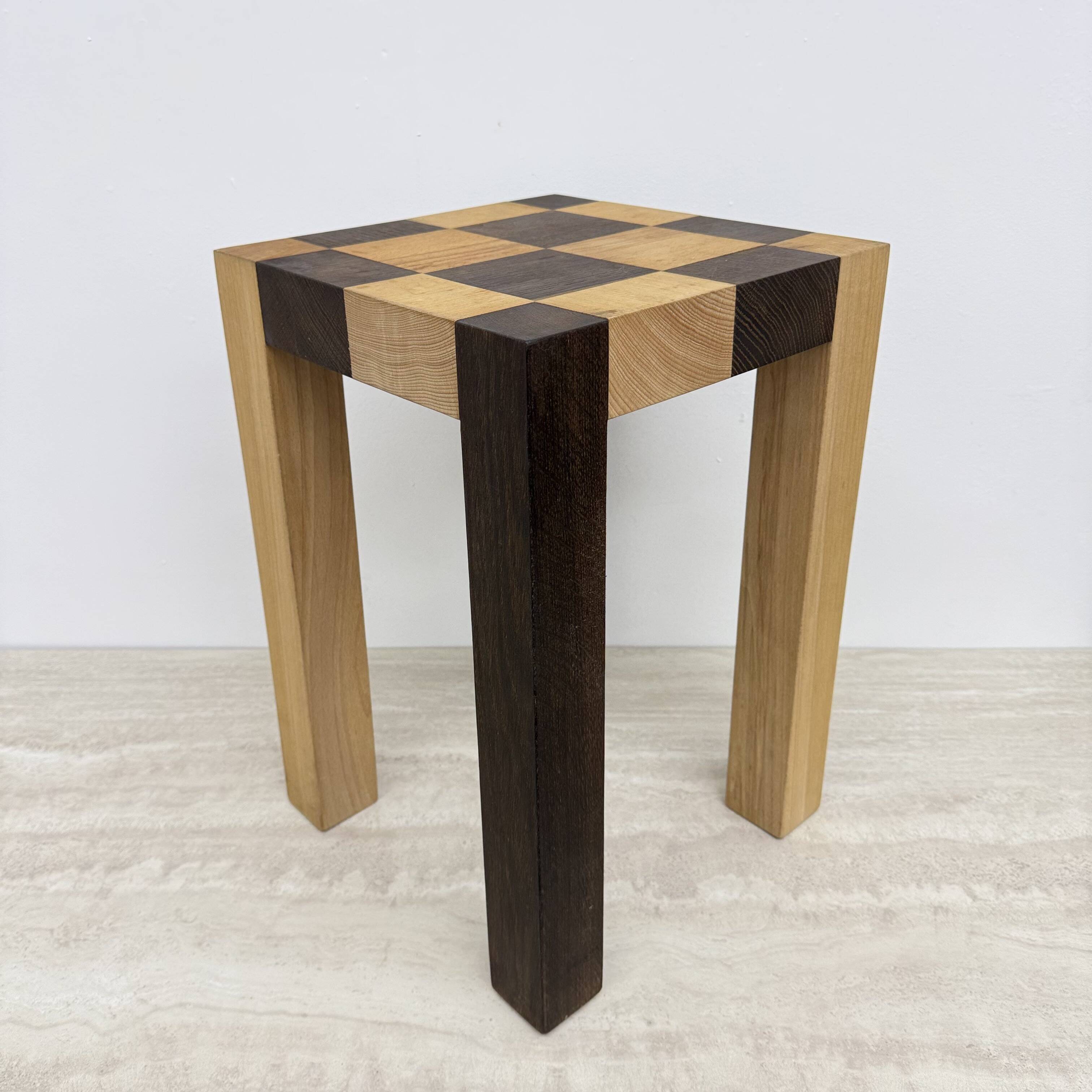Vintage solid wooden side table chess style , 1970s