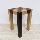 Vintage solid wooden side table chess style , 1970s
