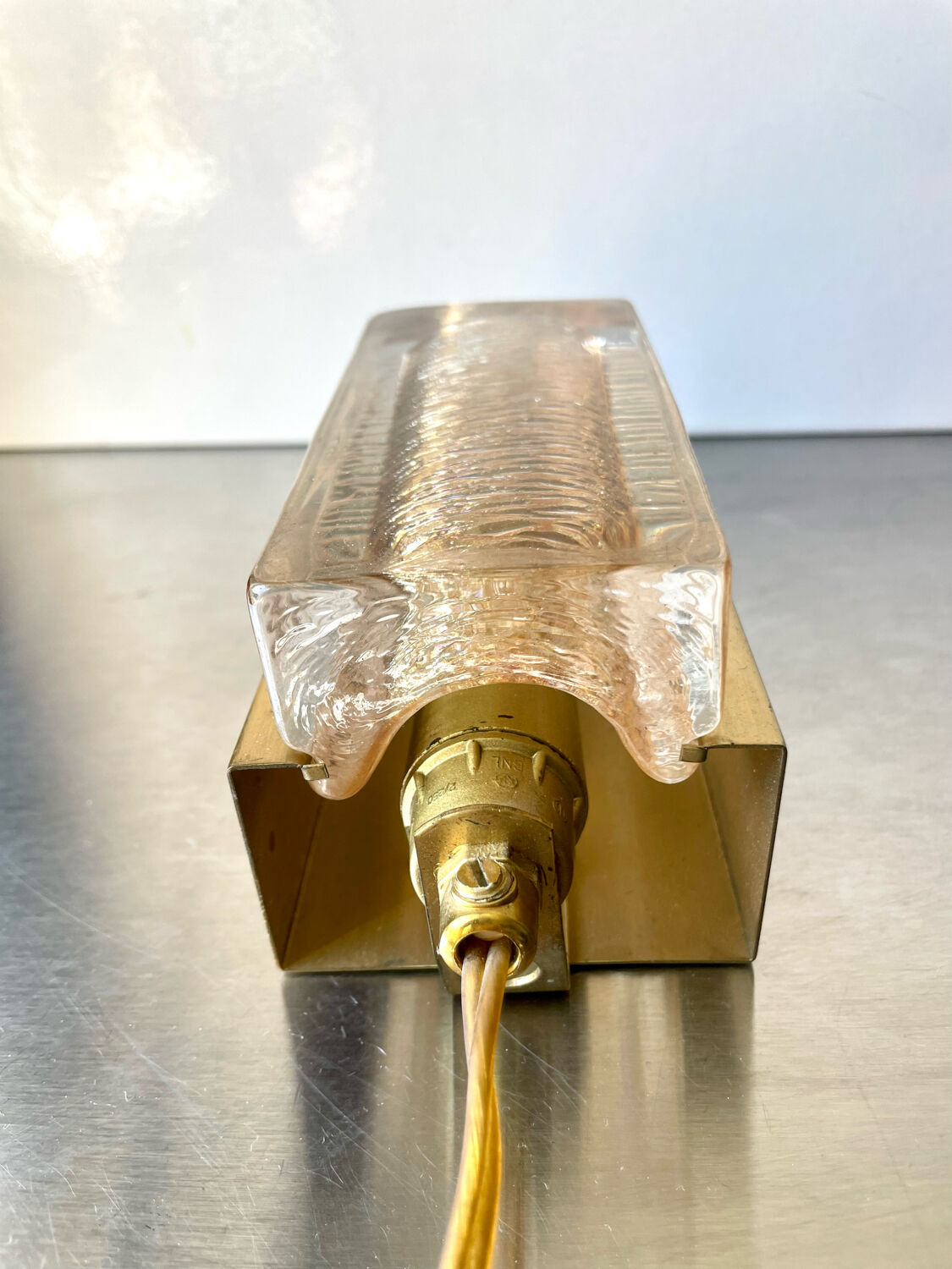 Scandinavian midcentury wall light in crystal and brass
