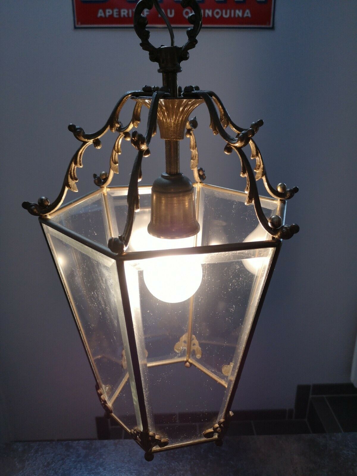 Old lantern vestibule bronze style Louis XVI glasses beveled 6-sided