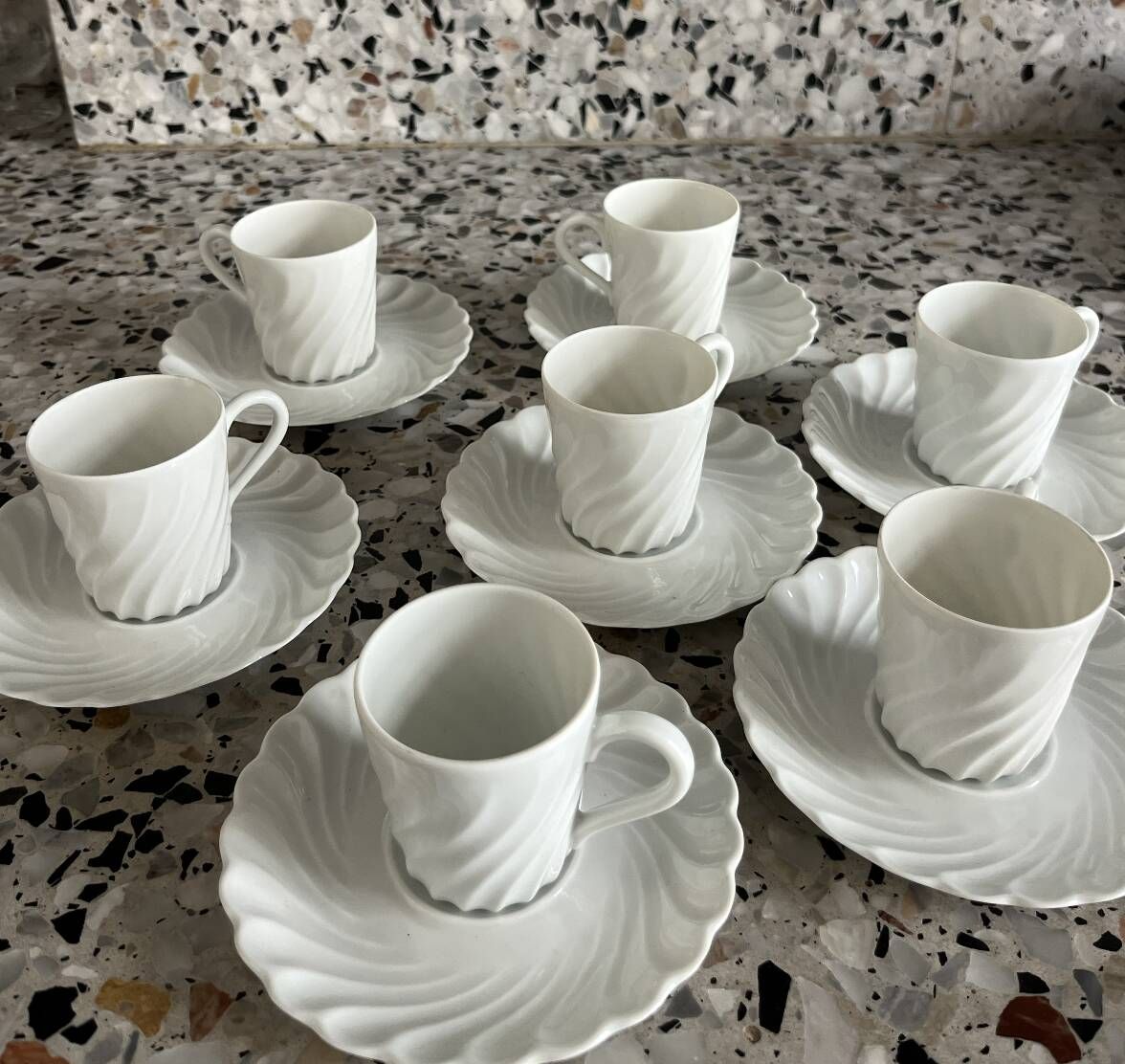 Service of 7 coffee cups + saucers in Limoges porcelain – Haviland –
