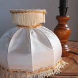 Table lamp foot turned wood, lampshade dome with collar and fringes, 50's years