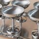 Silver-tone Stainless Steel Vintage Drinking Set for 6 with Tray, 1970s Italian Minimalist Design