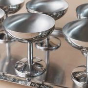 Silver-tone Stainless Steel Vintage Drinking Set for 6 with Tray, 1970s Italian Minimalist Design