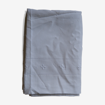 Linen embroidered old flat sheet with return