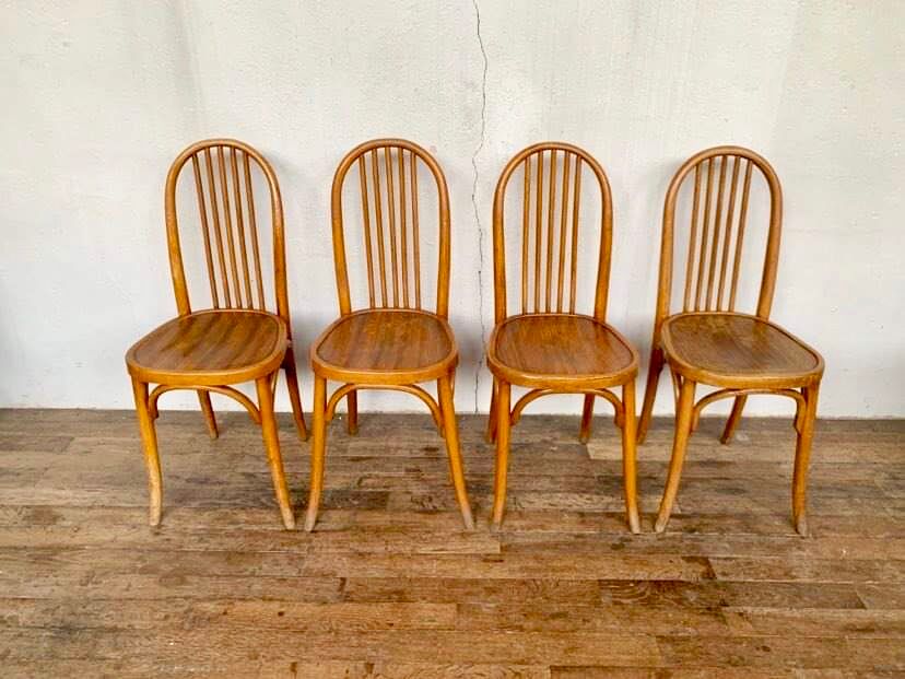 Series of 4 bistro chairs in curved wood fischel n° 196