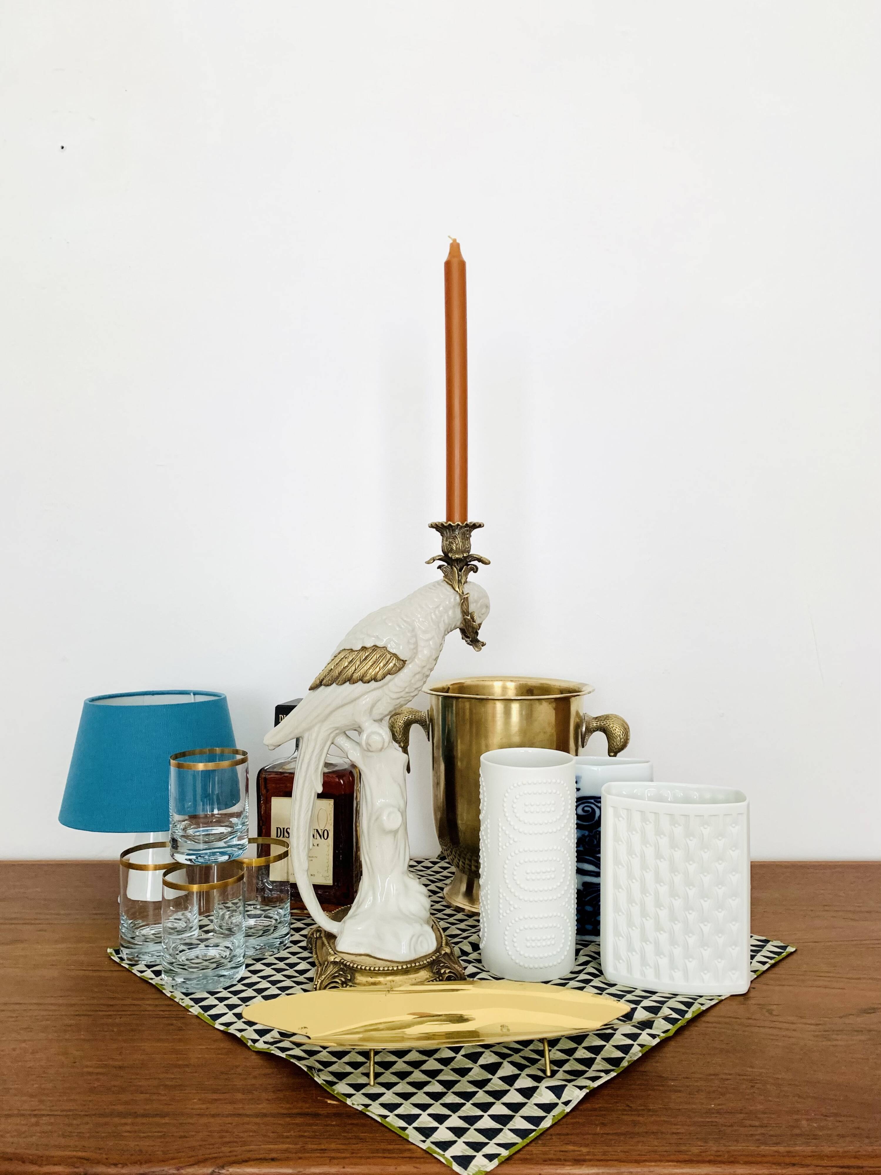 Bougeoir perroquet en céramique