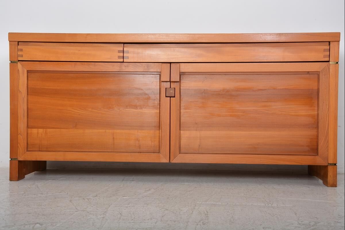 Vintage solid elm sideboard by Pierre Chapo, model R08