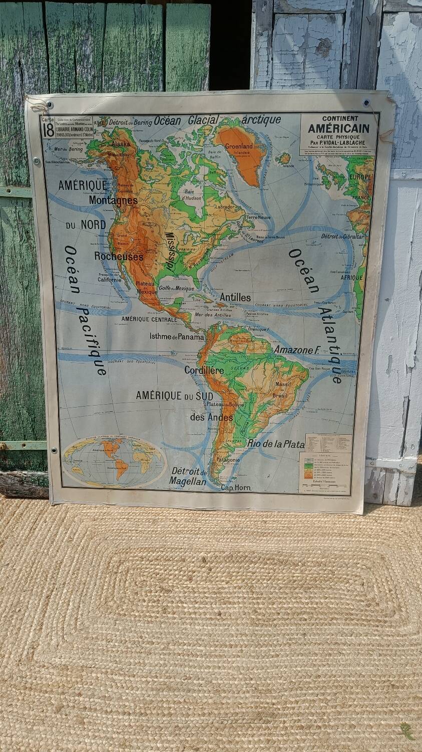 Map of the American continent Vidal-Lablache (1950s)