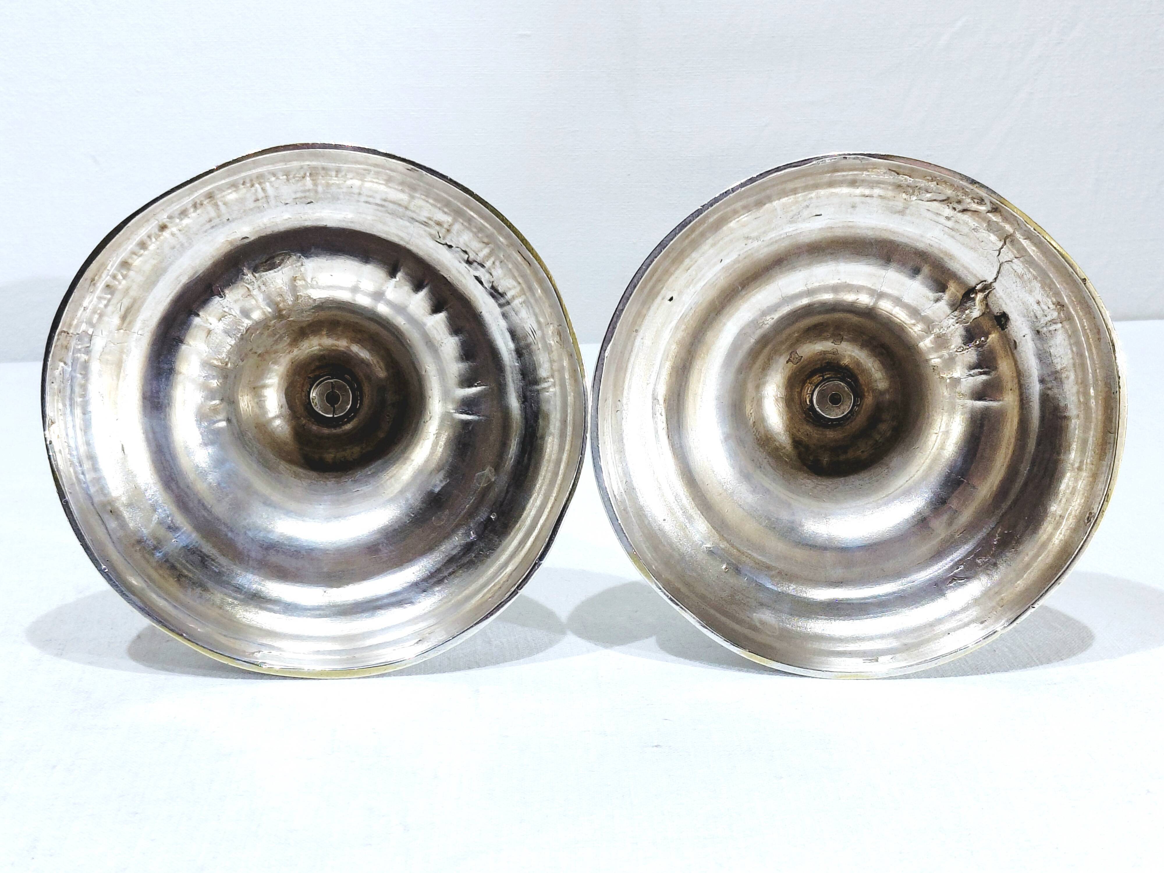 PAIR OF SILVERED BRONZE CANDLESTICKS