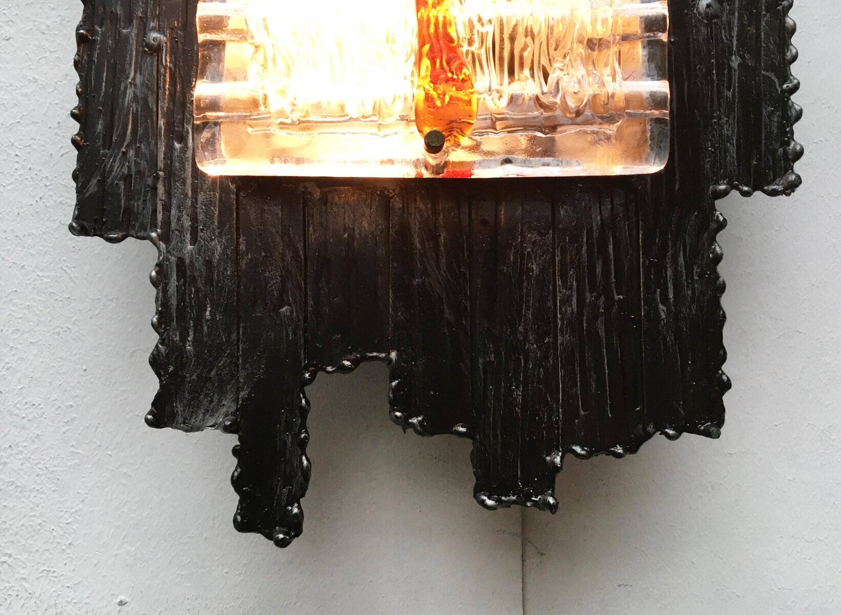 Vintage Italian brutalist wall light in wrought iron by Albano Poli for Poliarte, set of 2.