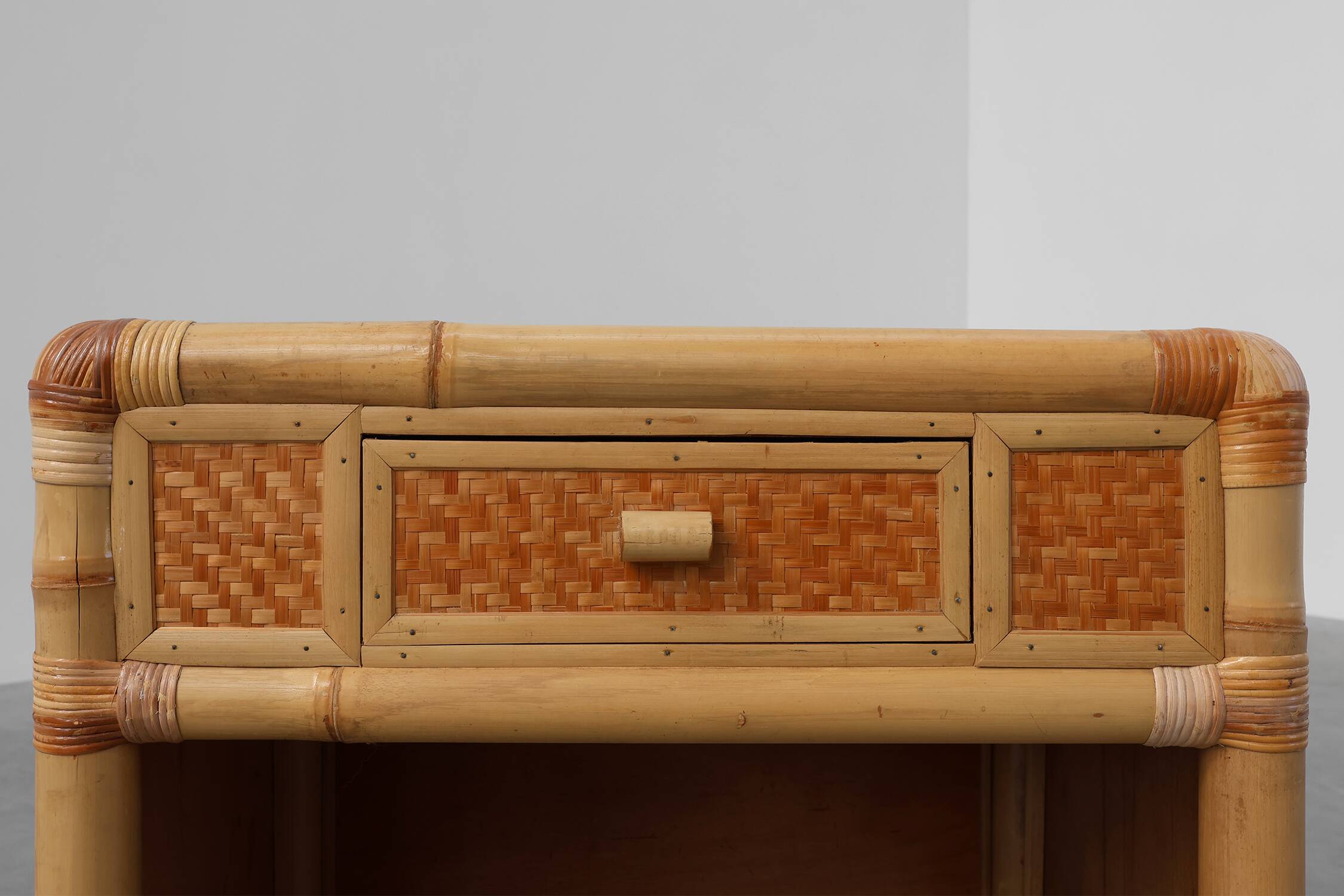 Italian 1970s bamboo and wicker chest of drawers or nightstand