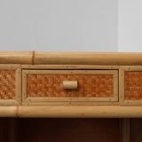 Italian 1970s bamboo and wicker chest of drawers or nightstand