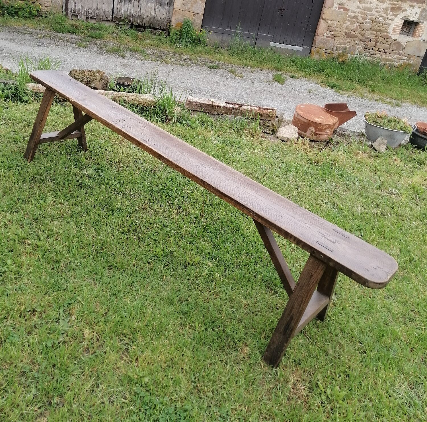 Wooden farmhouse bench