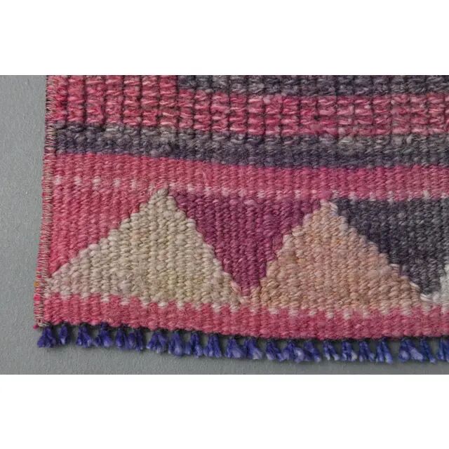Vintage Turkish Hand-Knotted Wool Cotton Pink Runner Rug 94x329