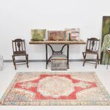 4x7 Red & Cream Antique Vintage Rug, 129x216Cm SK 22247