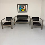 Salon brutaliste fauteuils simili métal design Karl Friedrich Forster