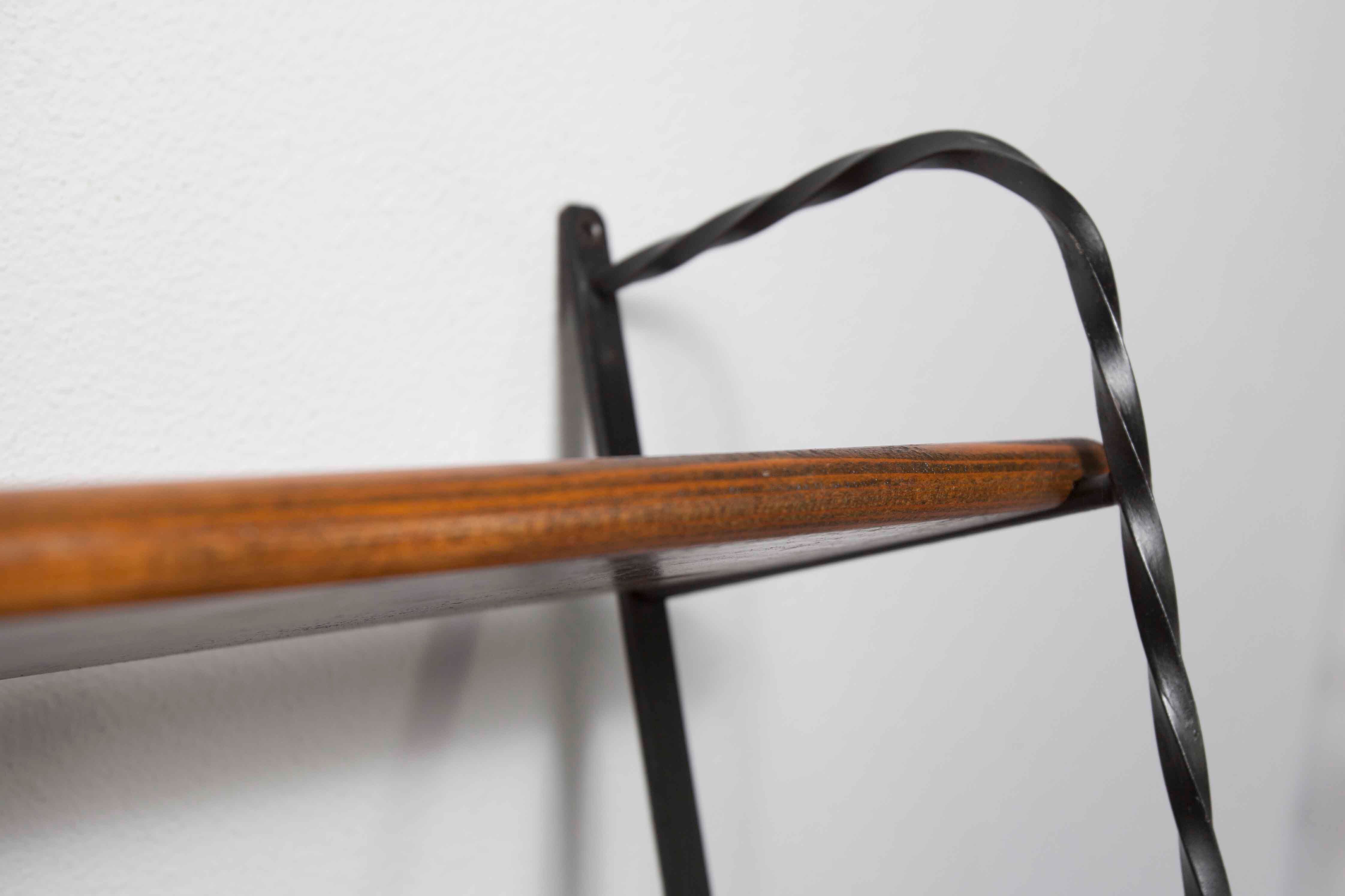 Wall shelf string 1960 3 solid wood tops black and brown