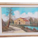Tuscan landscape by R. Morelli, oil on canvas, late 20th century