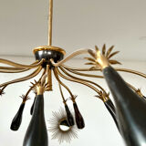 Old spider chandelier Italian metal, vintage Sputnik lamp 15 lights