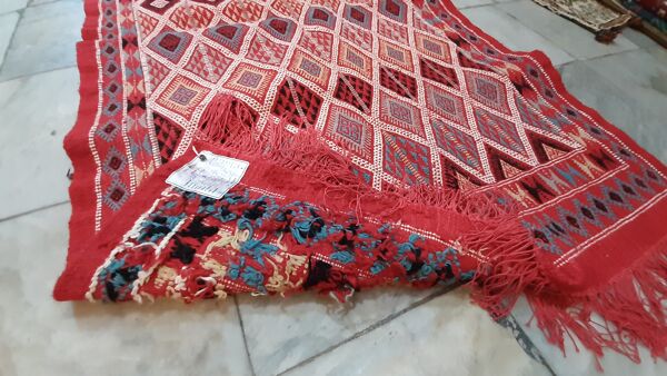 tapis Kilim Marocain Rouge, tapis Berbère Fait À La Main 187/114cm En Pure Laine